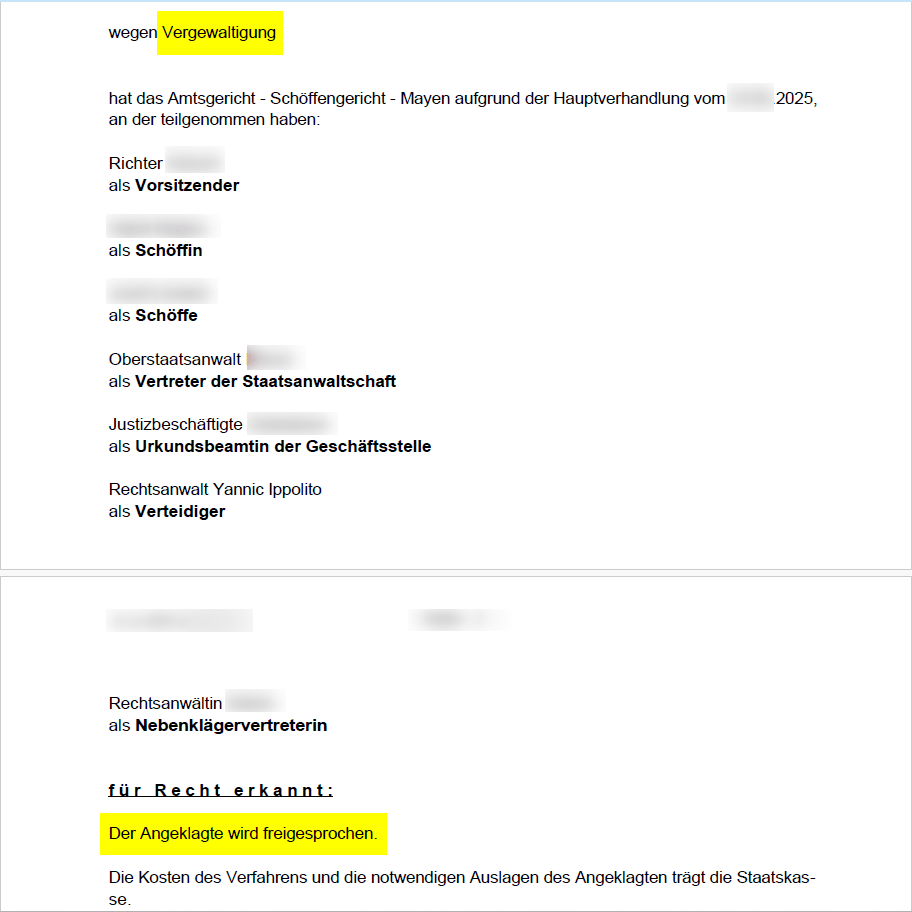 Freispruch Vergewaltigung § 177 Abs. 6 StGB Amtsgericht Mayen Straf.Law